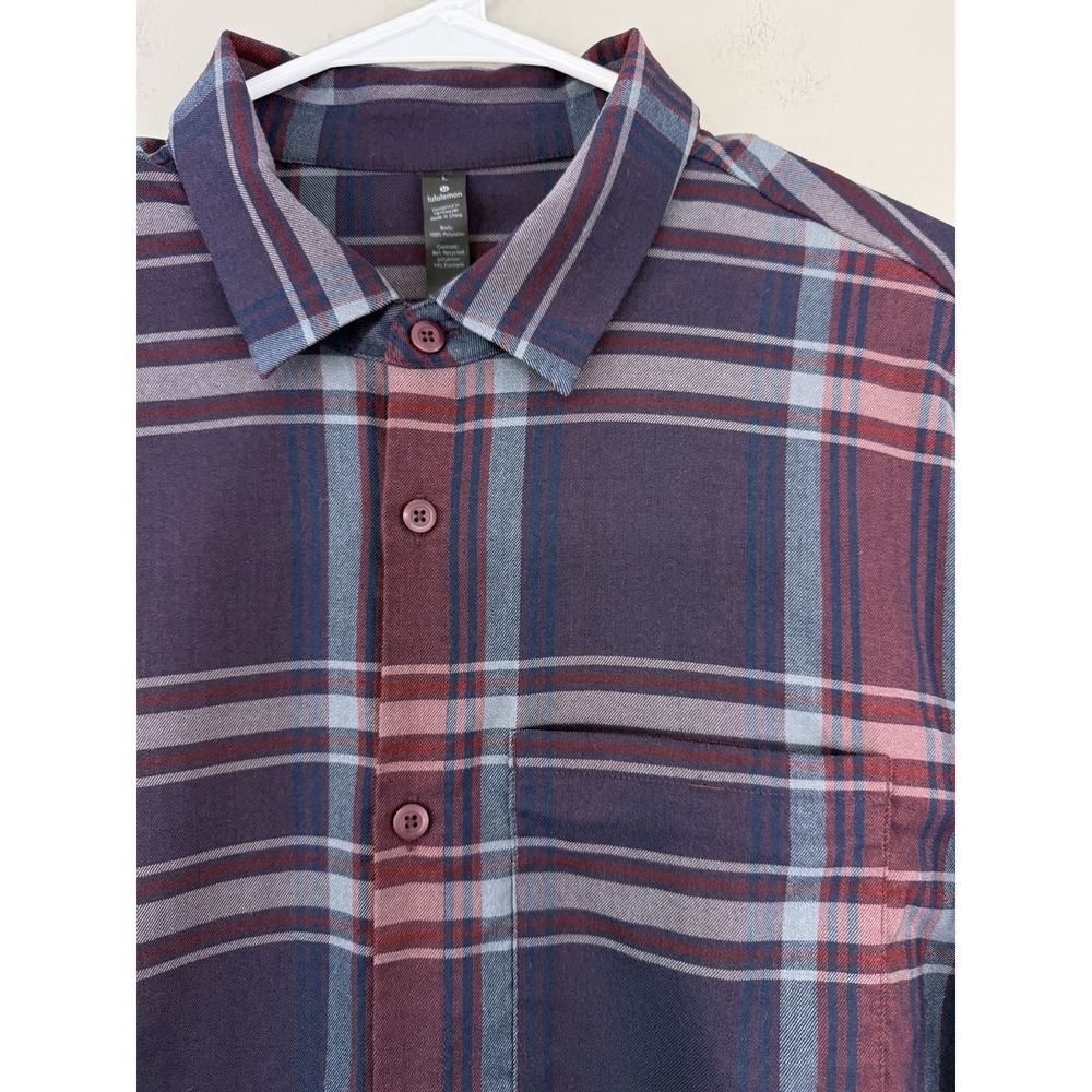 Lululemon Masons Peak Flannel Shirt Men's Large Shadow Plaid Dark Adobe EUC